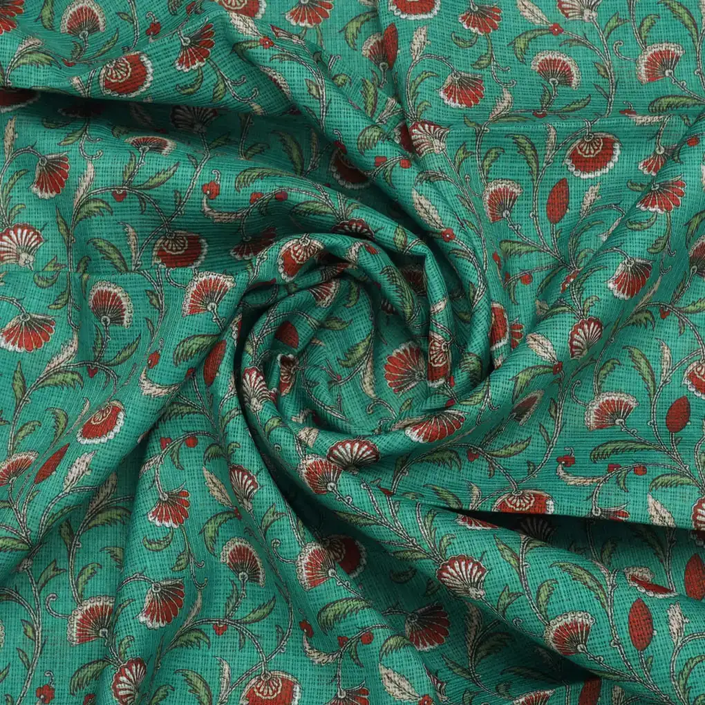 Gorgeous Kota Doria Fabric material with Decorative Floral Leaves - Image 3