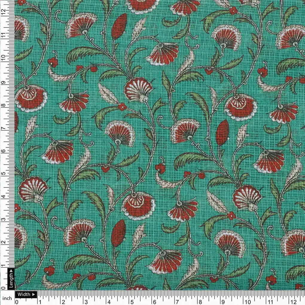 Gorgeous Kota Doria Fabric material with Decorative Floral Leaves - Image 4