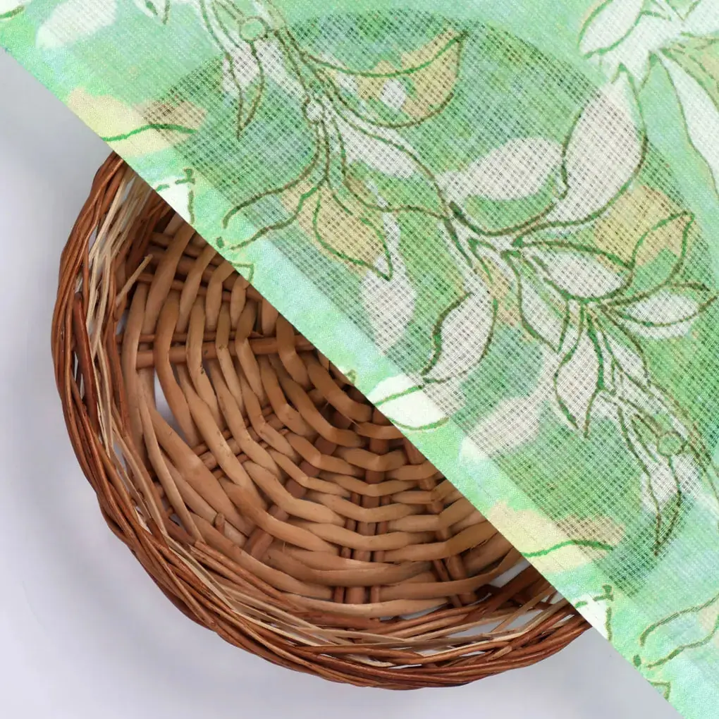 Gorgeous Kota Doria Fabric with Decorative Floral Design in Vibrant Yellow and Green - Image 2
