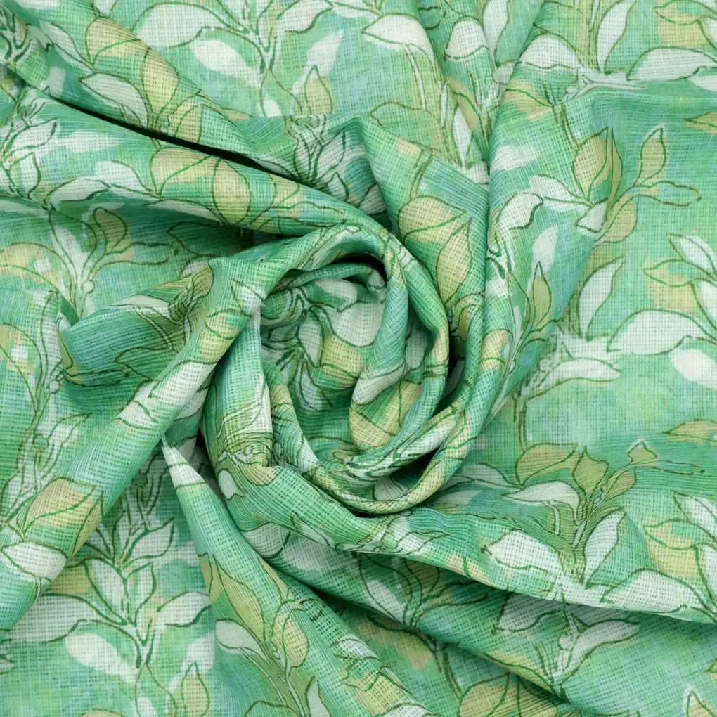 Gorgeous Kota Doria Fabric with Decorative Floral Design in Vibrant Yellow and Green - Image 3