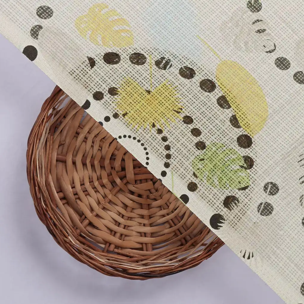 Gorgeous Kota Doria Fabric with Eye-Catching Feathers Print in Vibrant Yellow and Green - Image 2