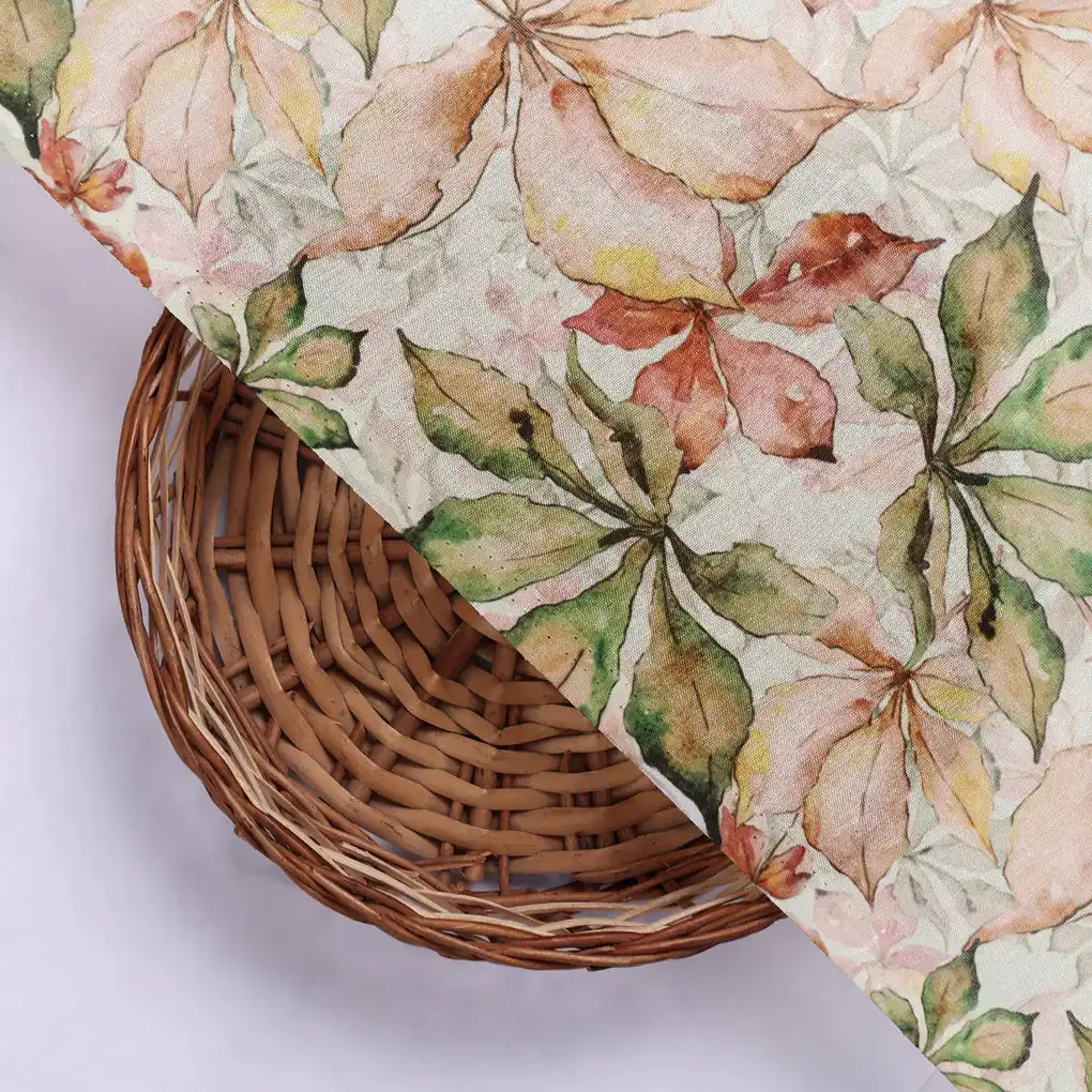 Gorgeous Leaves Printed Tusser Silk Fabric Material - Image 2