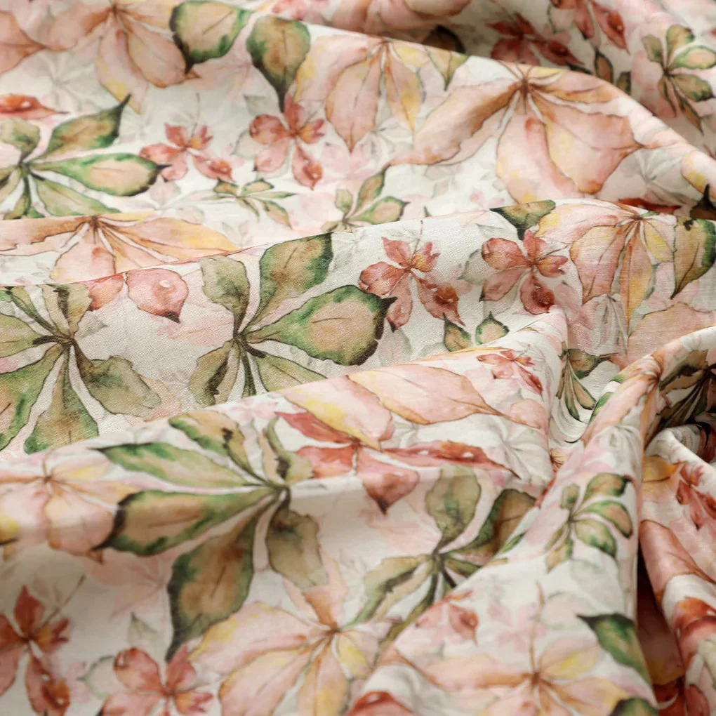 Gorgeous Leaves Printed Tusser Silk Fabric Material - Image 3