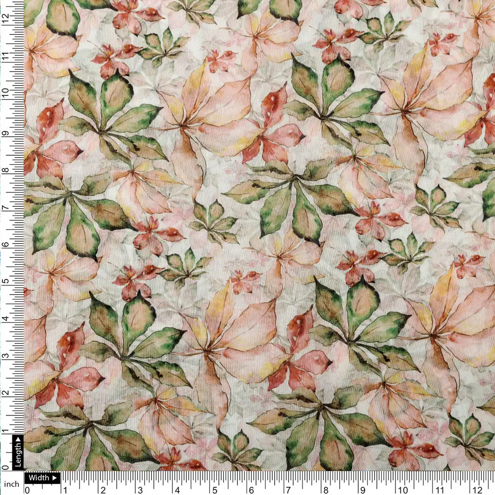 Gorgeous Leaves Printed Tusser Silk Fabric Material - Image 4