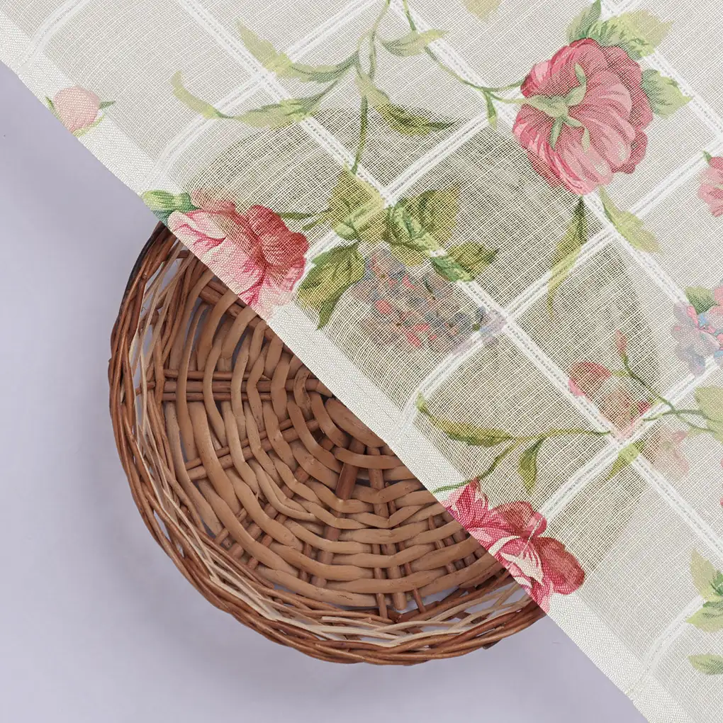 Gorgeous Linen Fabric in Pink Floral and Leaves Print - Image 2