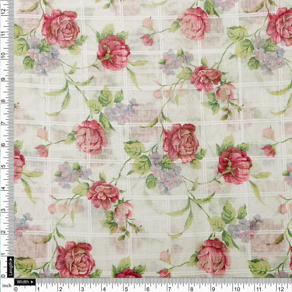 Gorgeous Linen Fabric in Pink Floral and Leaves Print - Image 4
