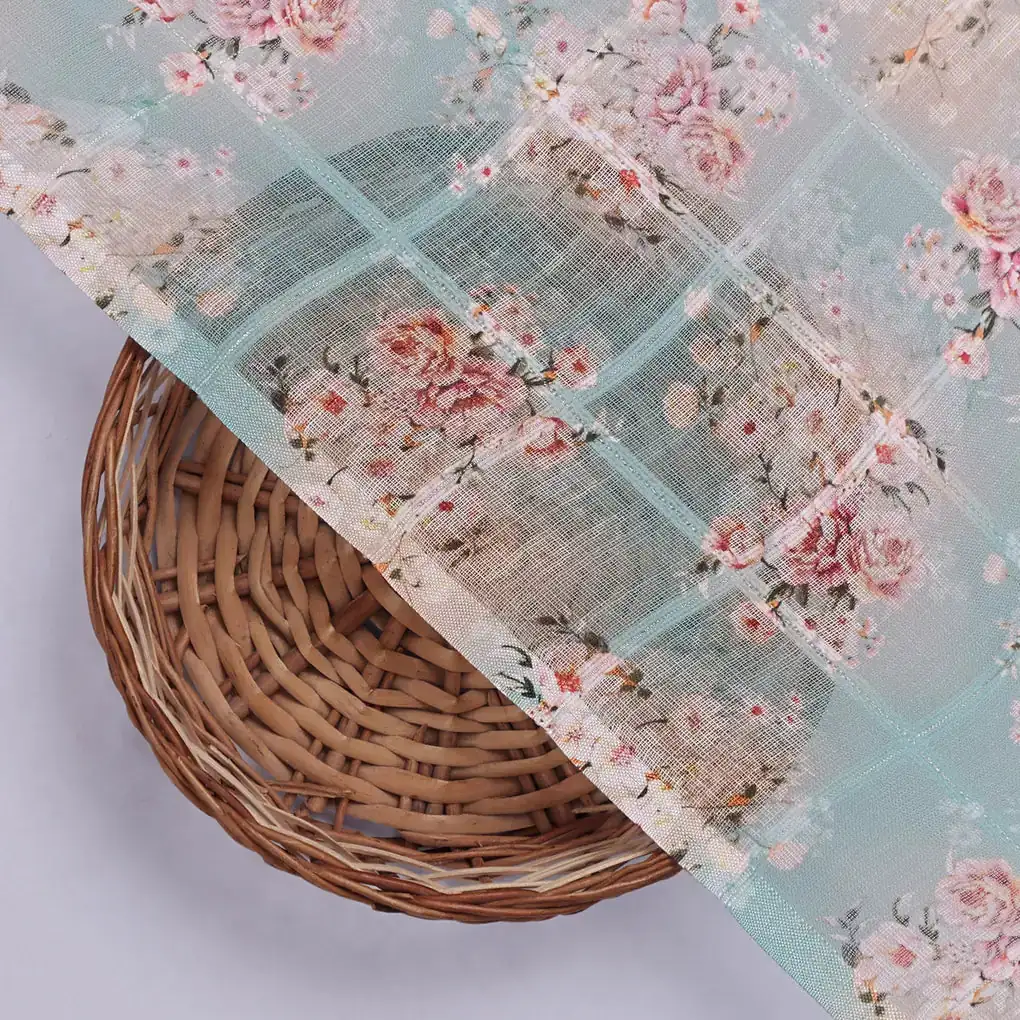 Gorgeous Linen Fabric Material with Bunch of Flower Design - Image 2