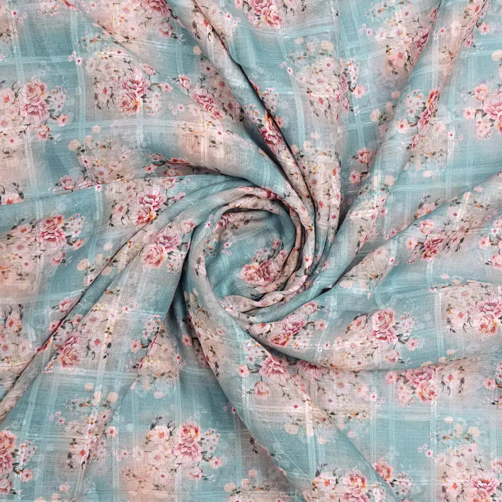 Gorgeous Linen Fabric Material with Bunch of Flower Design - Image 3