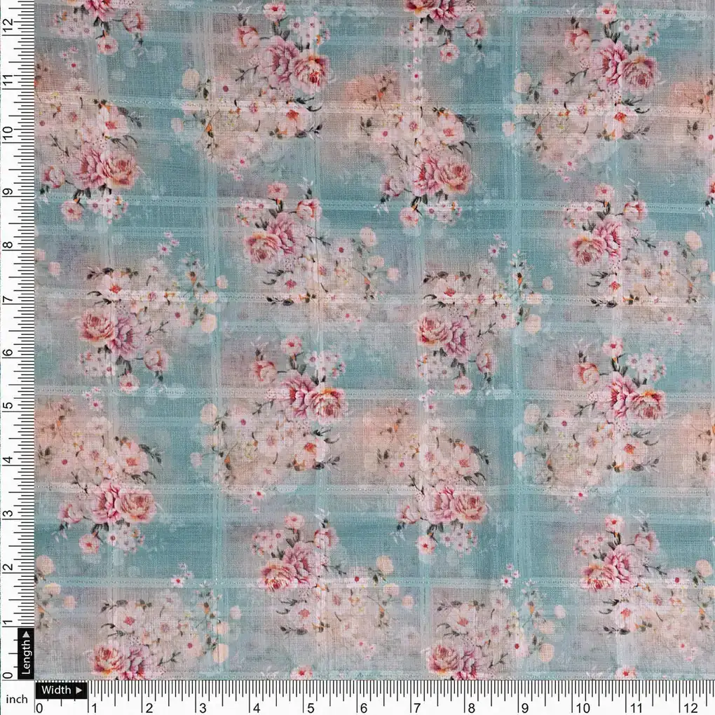 Gorgeous Linen Fabric Material with Bunch of Flower Design - Image 4