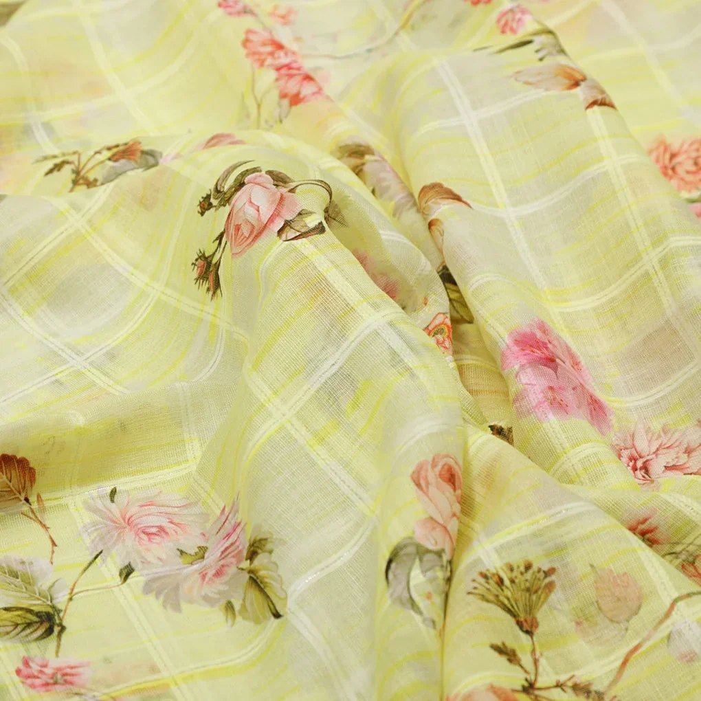 Gorgeous Linen Flower Print Fabric with Decorative Floral Design - Image 3