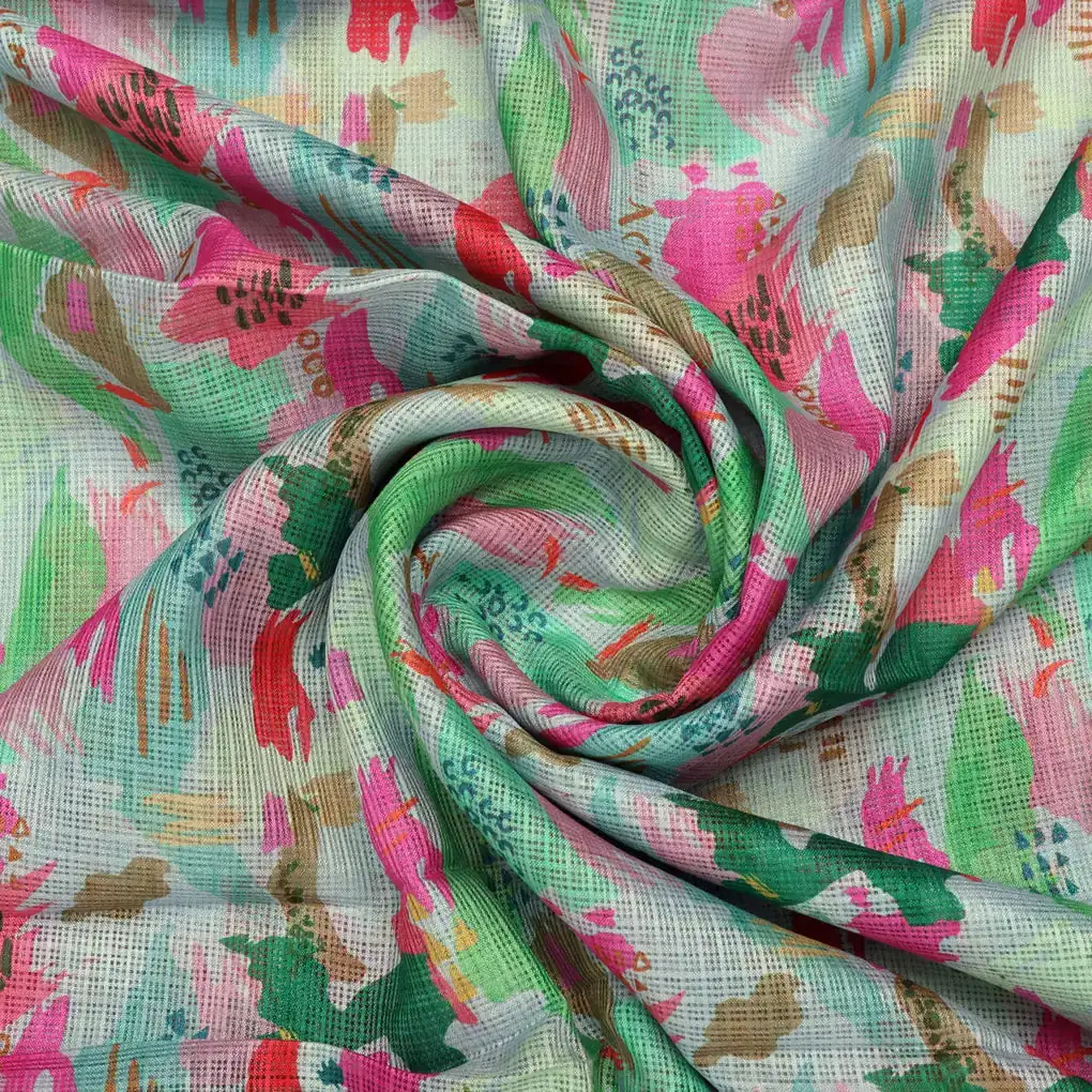 Gorgeous Multicolor Abstract Printed Kota Doria Fabric Material - Image 3