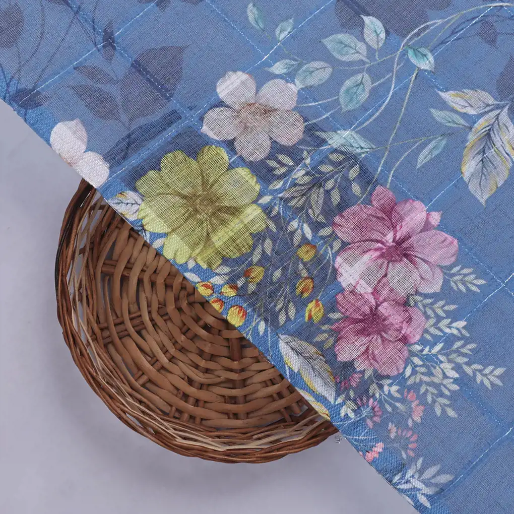 Gorgeous Multicolor Floral Linen Fabric with Intricate Leaf Design - Image 2