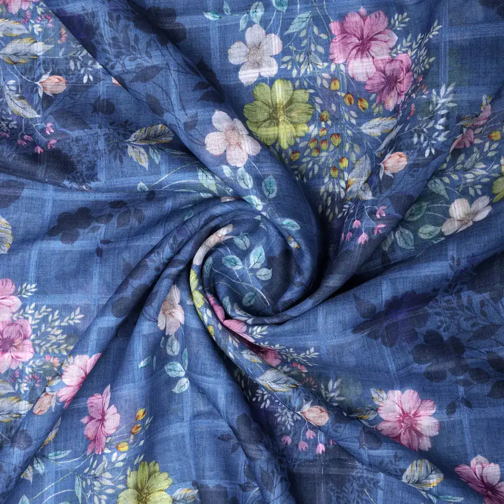 Gorgeous Multicolor Floral Linen Fabric with Intricate Leaf Design - Image 3