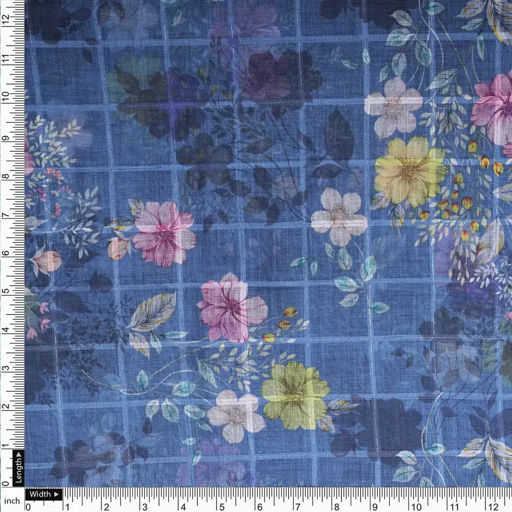 Gorgeous Multicolor Floral Linen Fabric with Intricate Leaf Design - Image 4