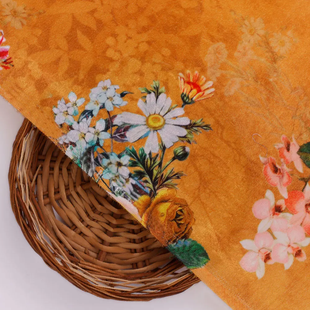 Gorgeous orange floral digital printed velvet fabric by FAB VOGUE Studio - Image 3