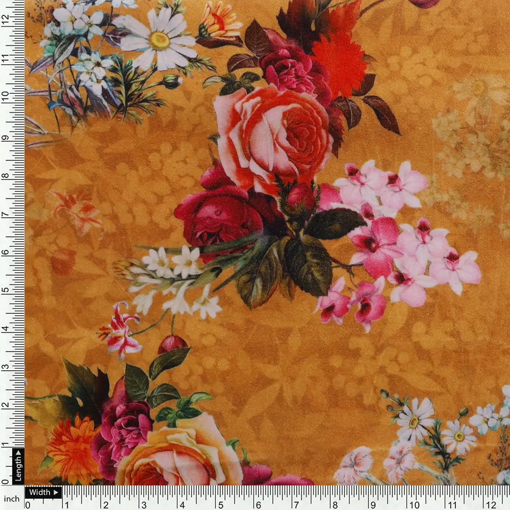 Gorgeous orange floral digital printed velvet fabric by FAB VOGUE Studio - Image 4