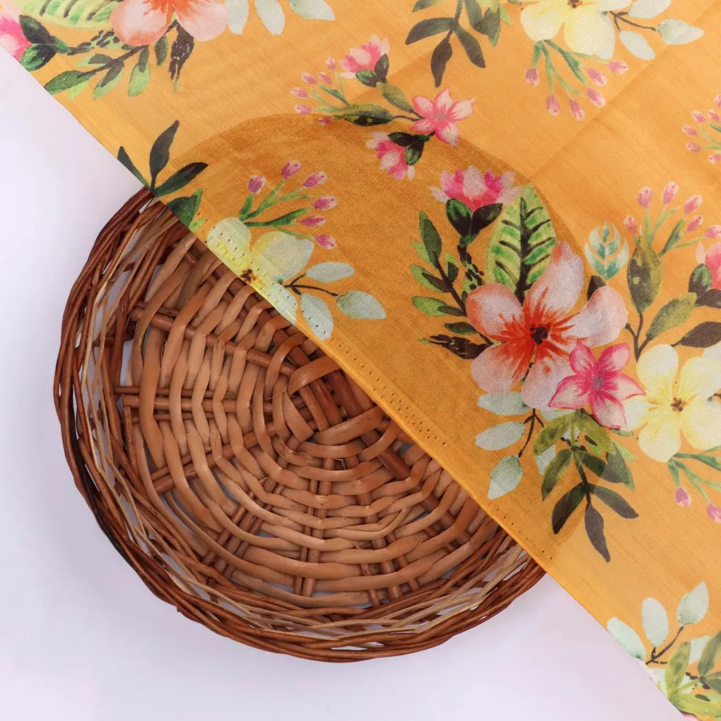 Gorgeous Organza Fabric Material With Vibrant Floral Print in Yellow - Image 2