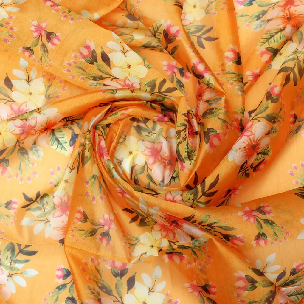 Gorgeous Organza Fabric Material With Vibrant Floral Print in Yellow - Image 3