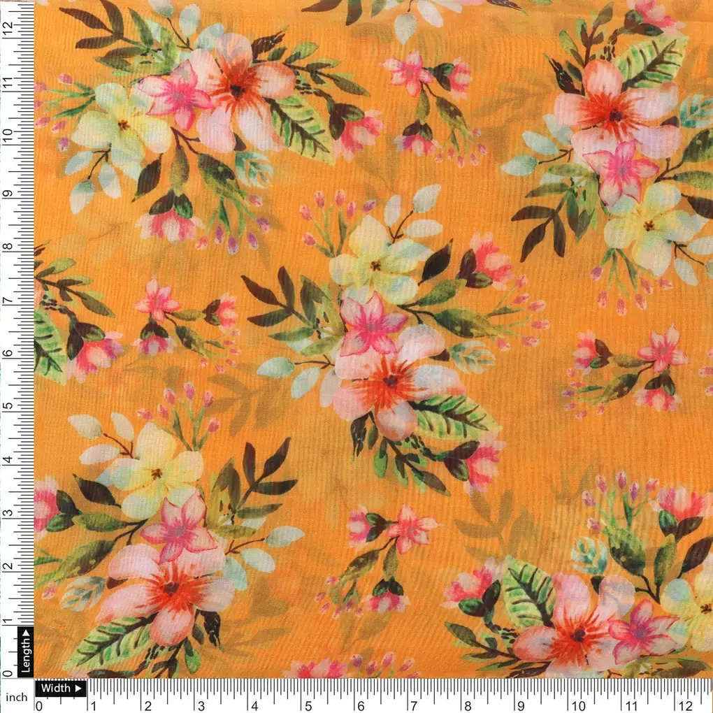 Gorgeous Organza Fabric Material With Vibrant Floral Print in Yellow - Image 4