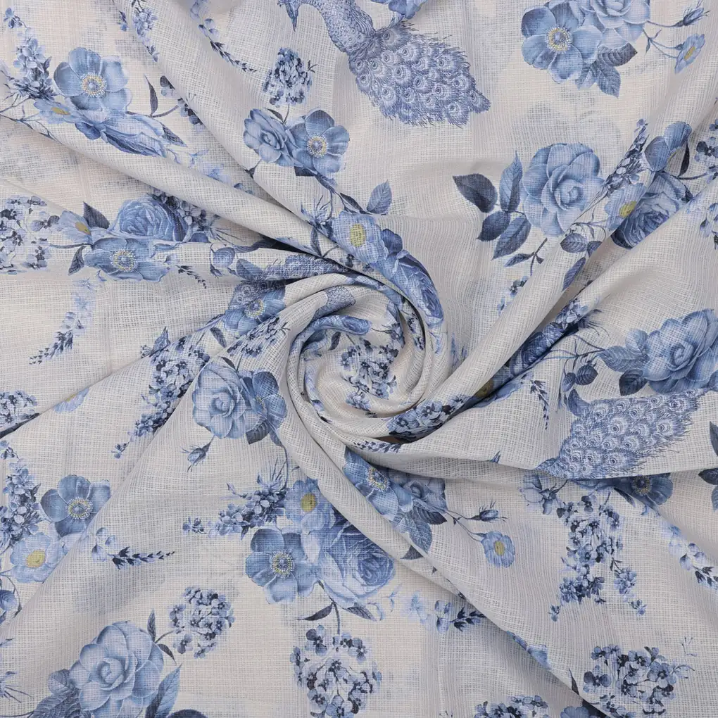 Gorgeous Peacock and Flower Print on Kota Doria Digital Fabric Material - Image 4