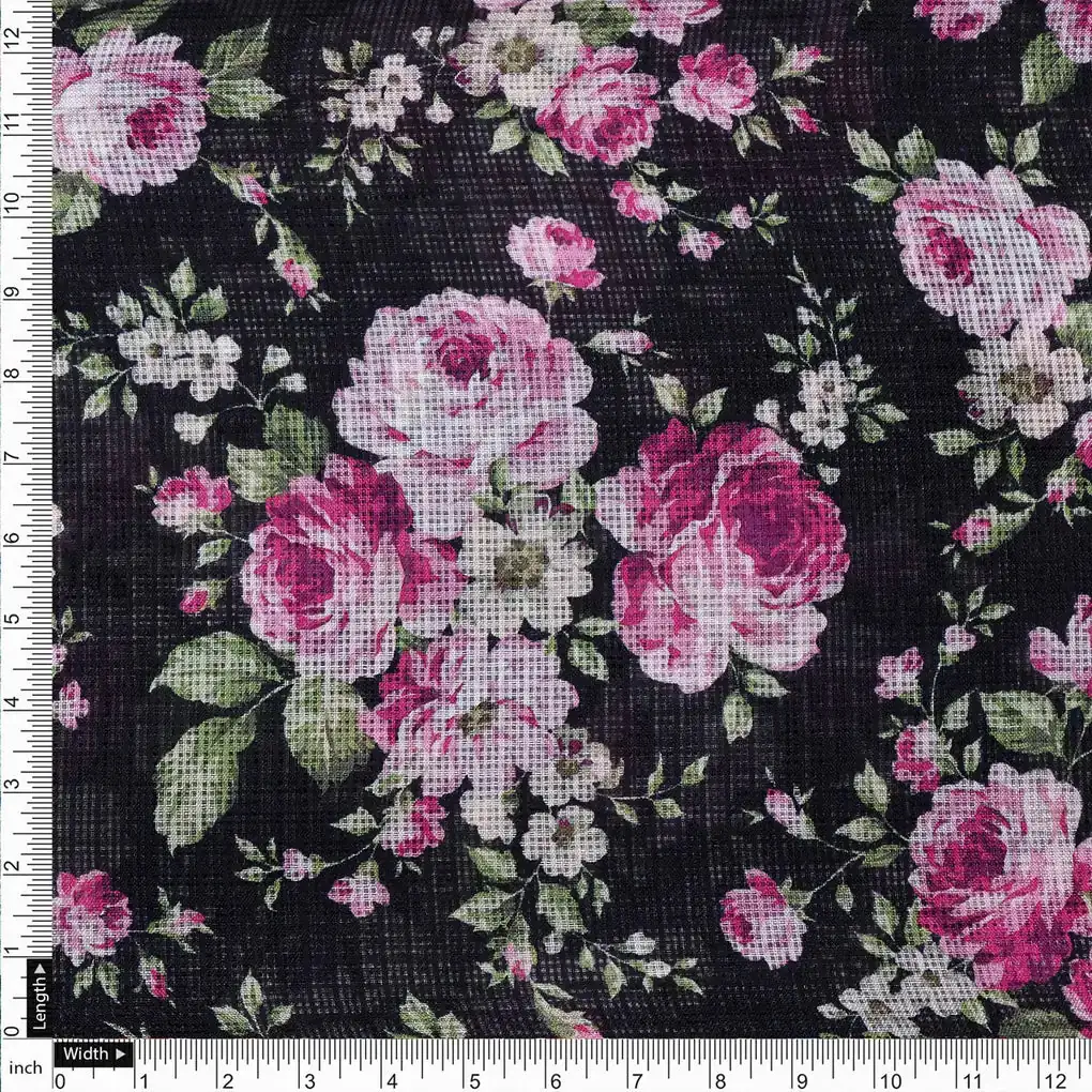 Gorgeous Pink and Black Floral Kota Doria Digital Fabric for Classy Outfits - Image 4