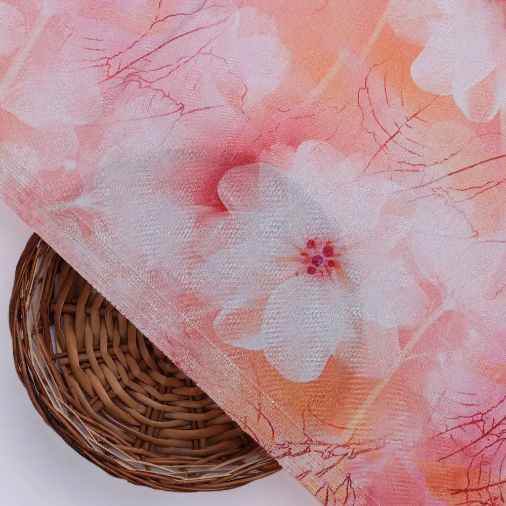 Gorgeous pink and peach damask digital printed fabric - Image 2
