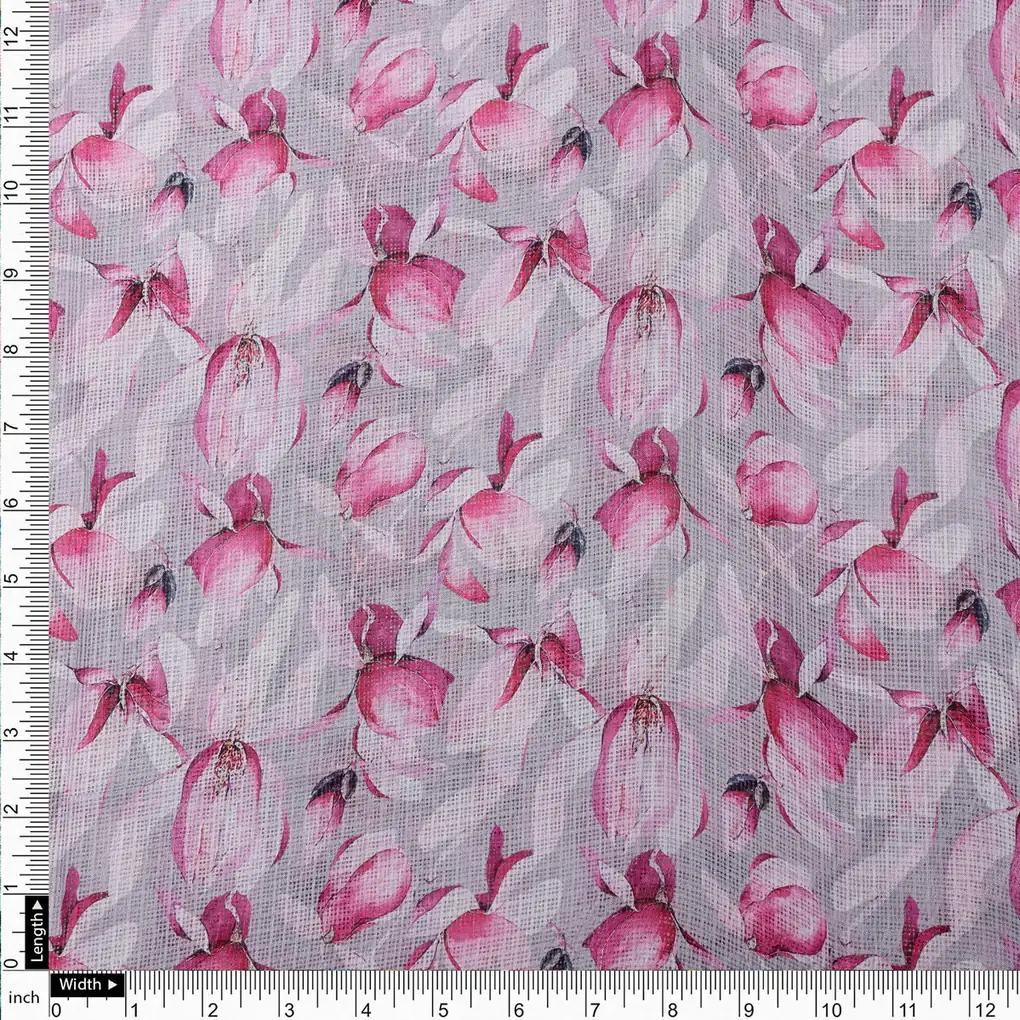Gorgeous Pink and White Floral Printed Kota Doria Fabric Material - Image 4