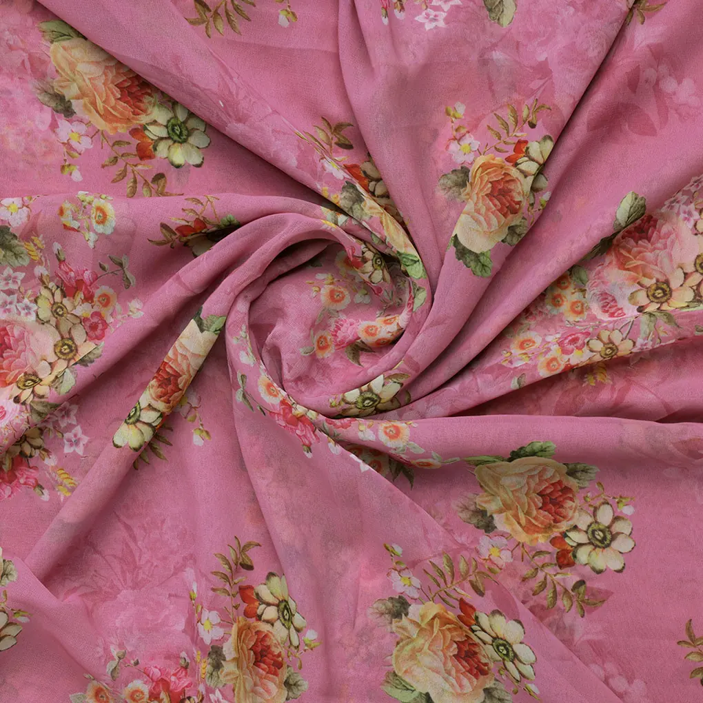 Gorgeous pink floral digital printed weightless fabric from FAB VOGUE Studio - Image 2