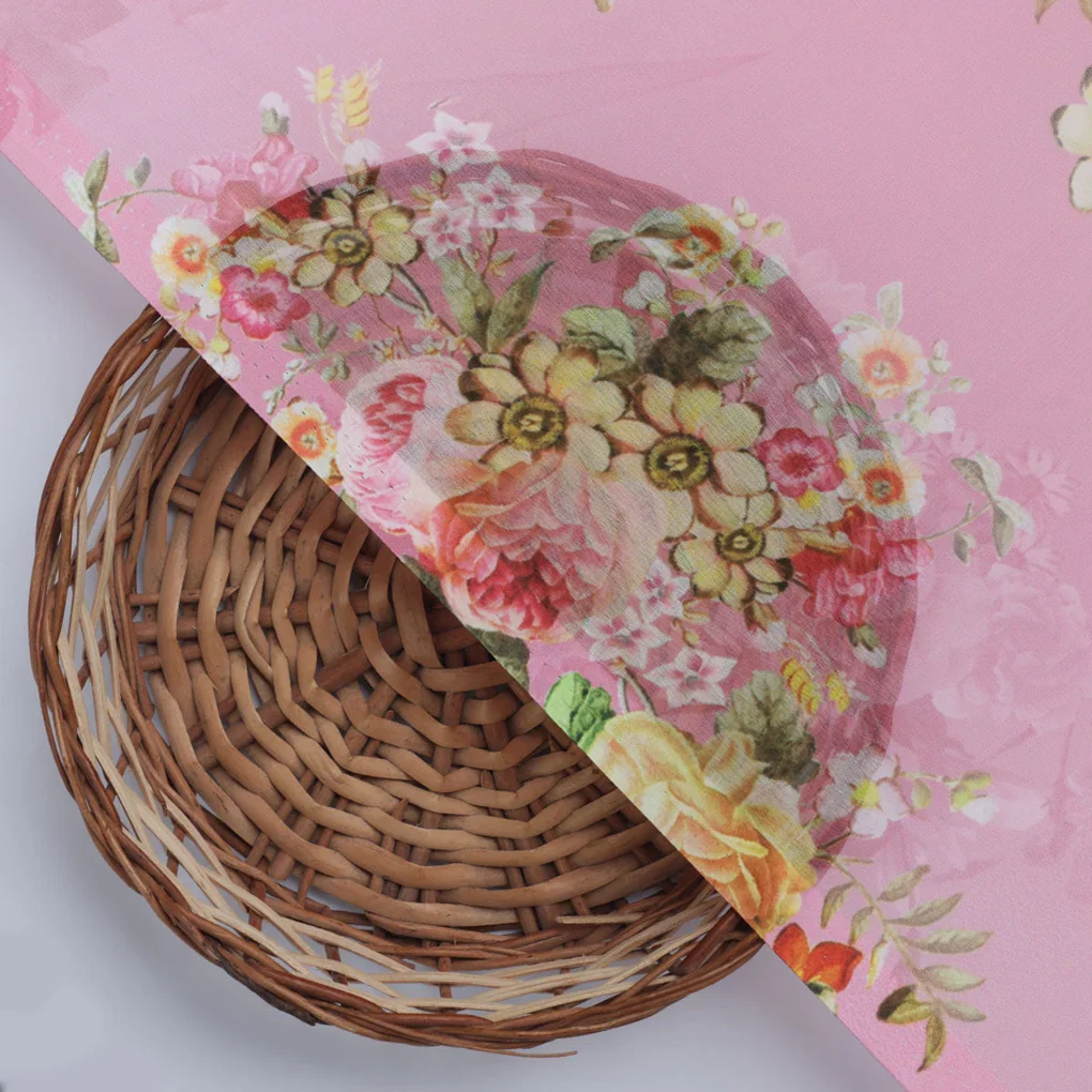 Gorgeous pink floral digital printed weightless fabric from FAB VOGUE Studio - Image 3