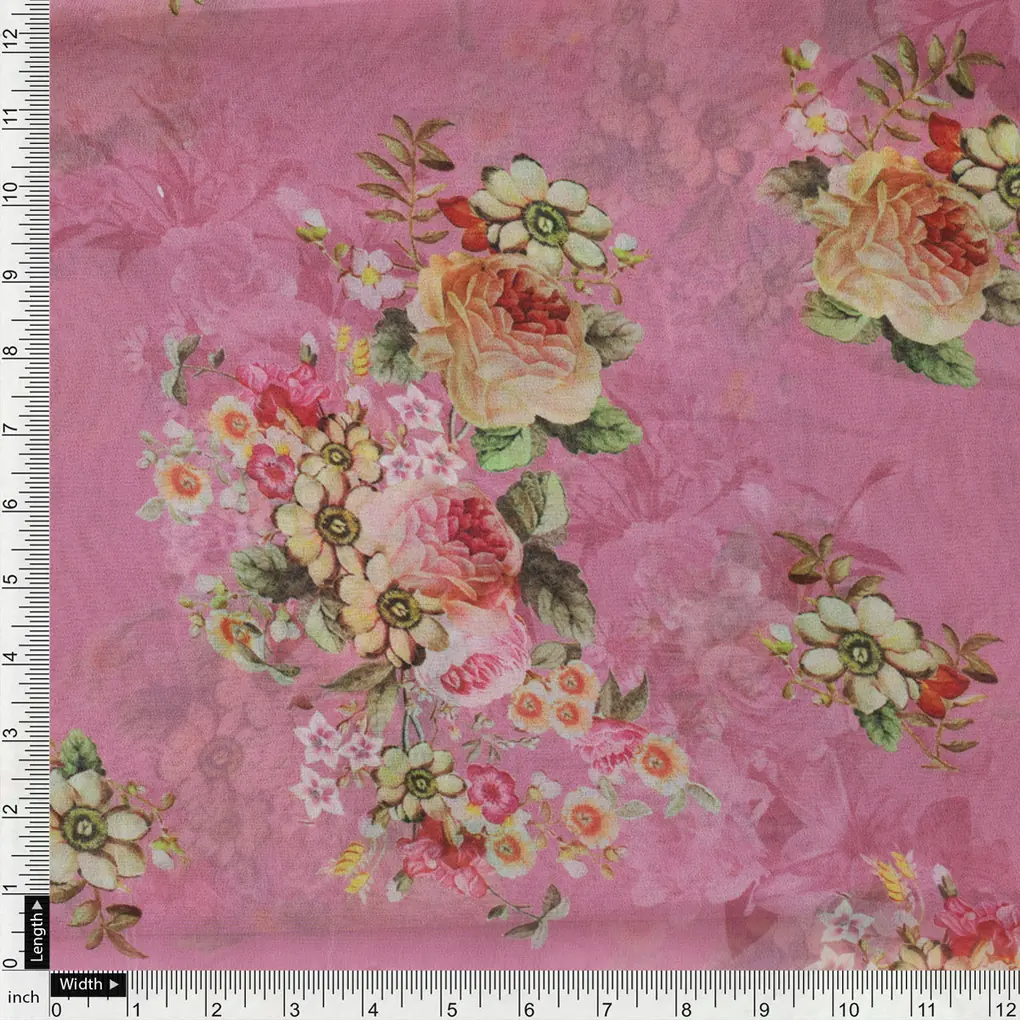 Gorgeous pink floral digital printed weightless fabric from FAB VOGUE Studio - Image 4