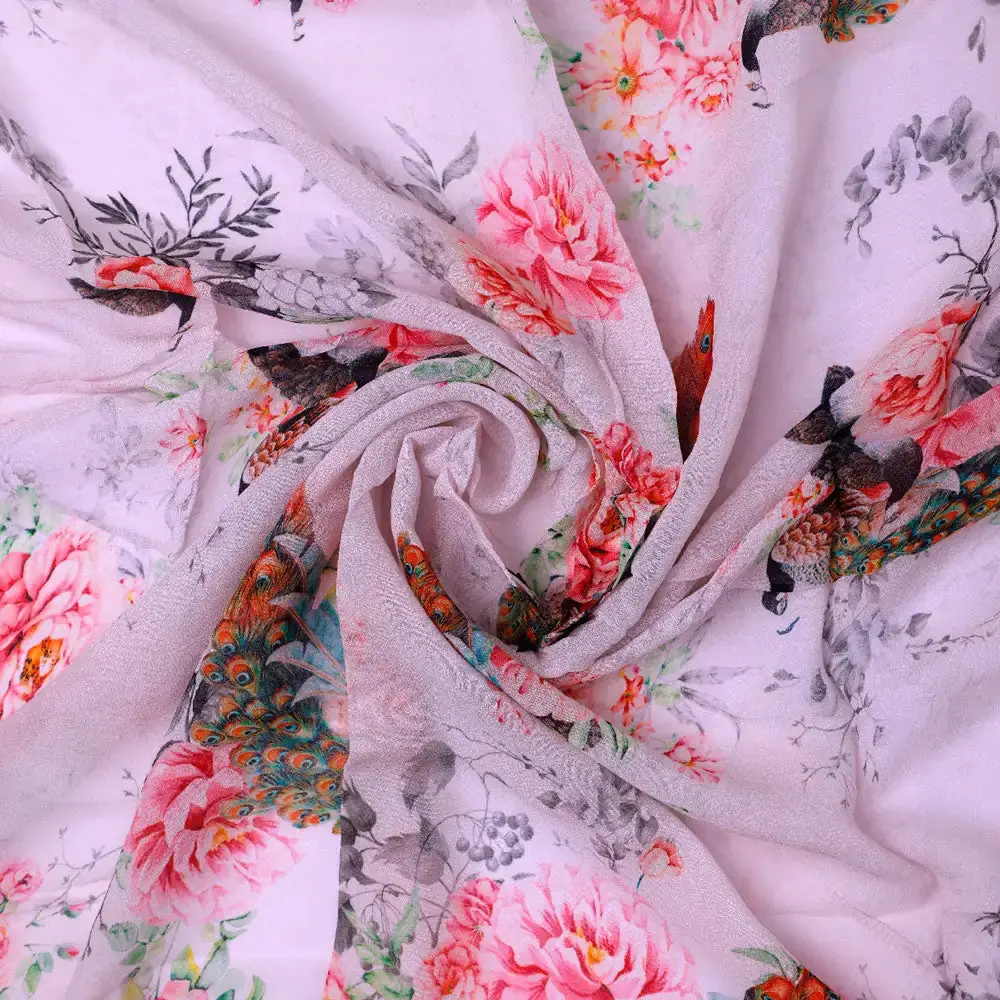 Gorgeous white animal print digital printed fabric - Image 3