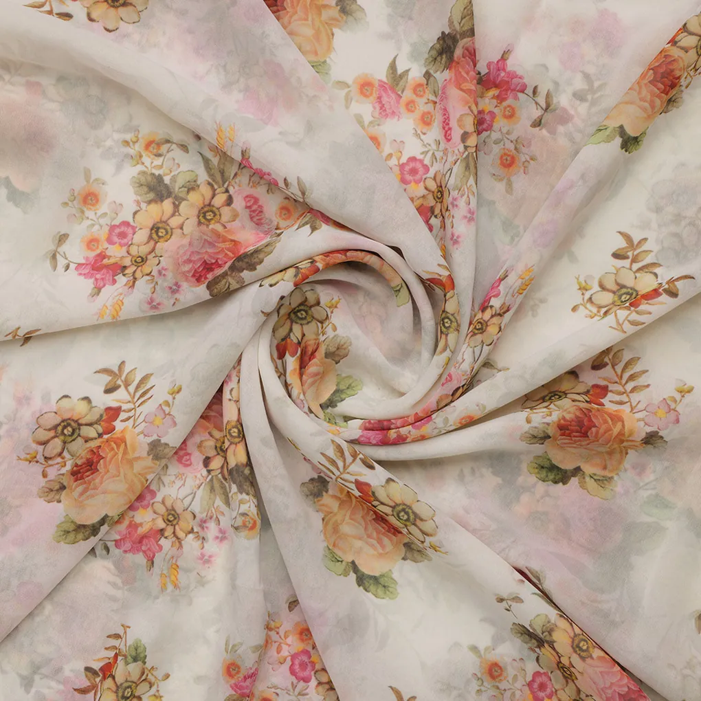 Gorgeous white floral digital printed fabric by FAB VOGUE Studio - Image 3