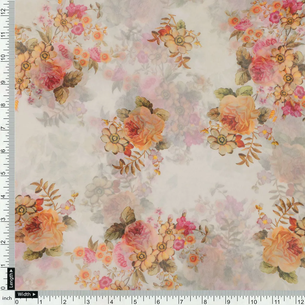 Gorgeous white floral digital printed fabric by FAB VOGUE Studio - Image 4