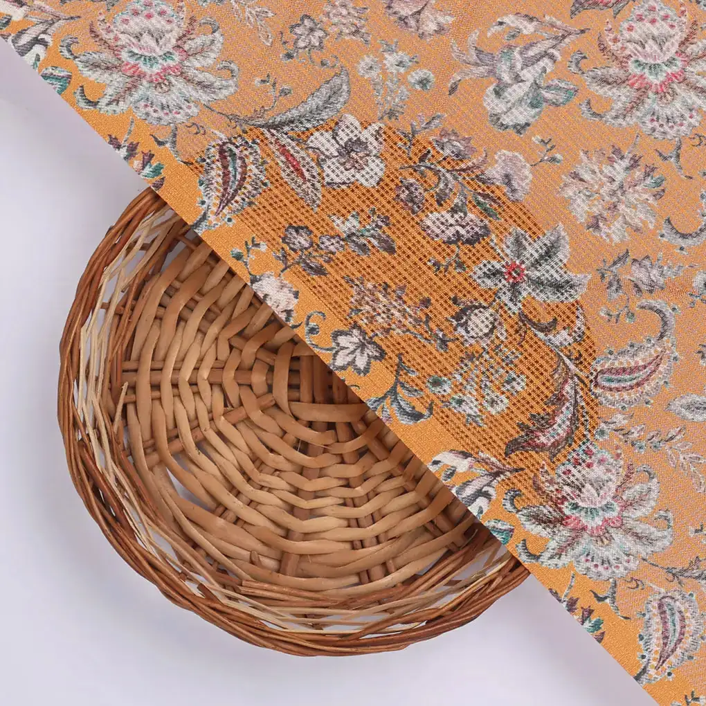 Gorgeous Yellow Ditsy Digital Printed Kota Doria Fabric for Classy Outfits - Image 2
