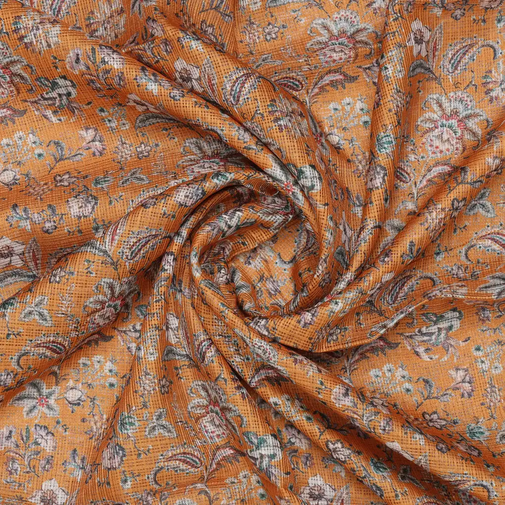 Gorgeous Yellow Ditsy Digital Printed Kota Doria Fabric for Classy Outfits - Image 3