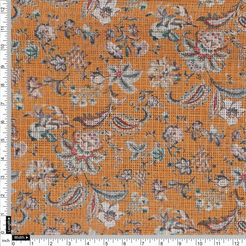 Gorgeous Yellow Ditsy Digital Printed Kota Doria Fabric for Classy Outfits - Image 4