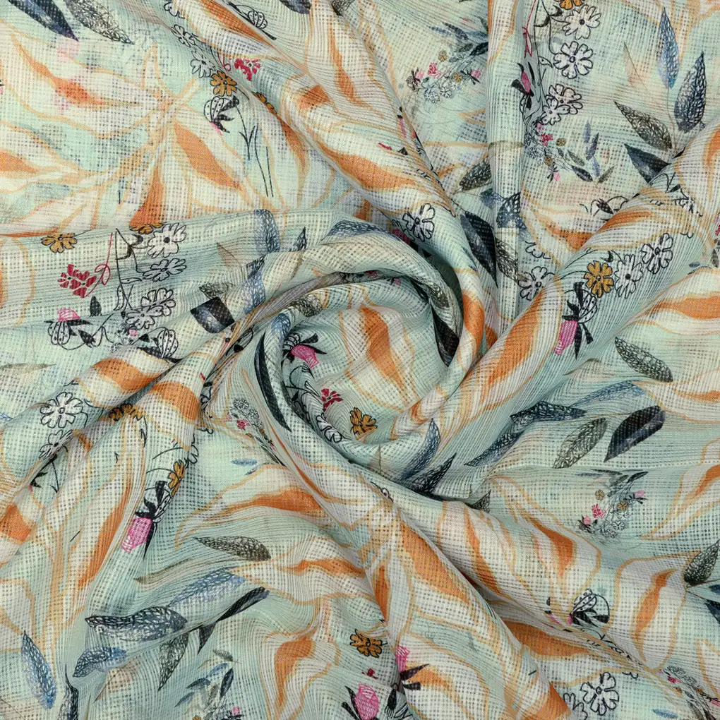 Gorgeous Yellow Leaves Kota Doria Fabric for Stunning Dress Making - Image 3