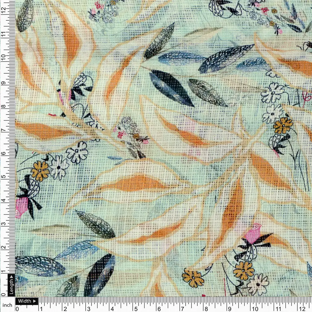 Gorgeous Yellow Leaves Kota Doria Fabric for Stunning Dress Making - Image 4