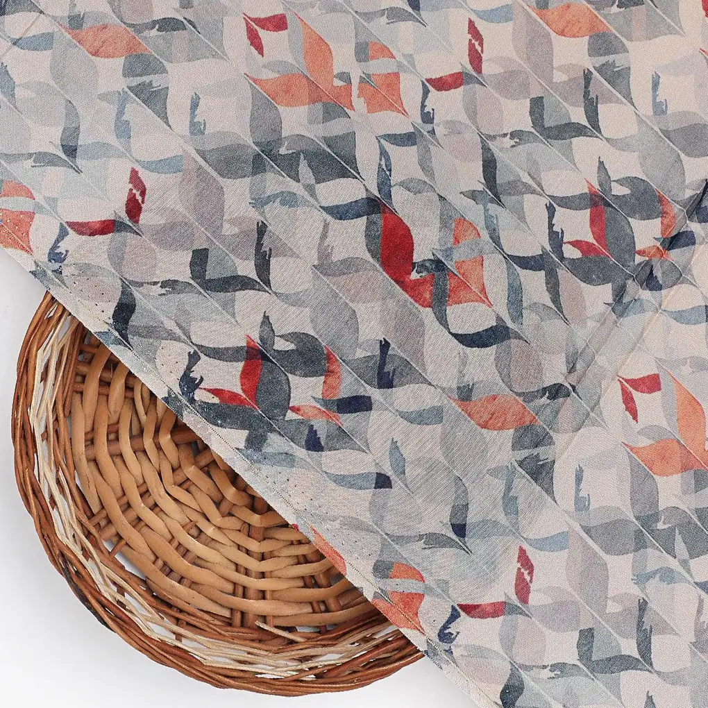 Gray Abstract Printed Pure Muslin Fabric - Image 2
