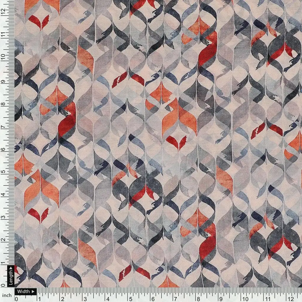 Gray Abstract Printed Pure Muslin Fabric - Image 4