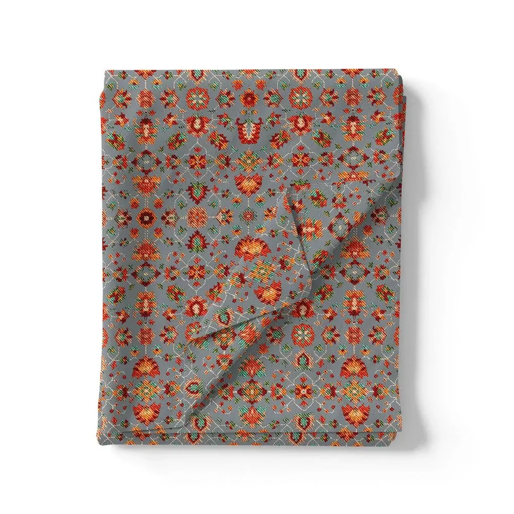 Gray Damask Pashmina Printed Fabric - Image 3