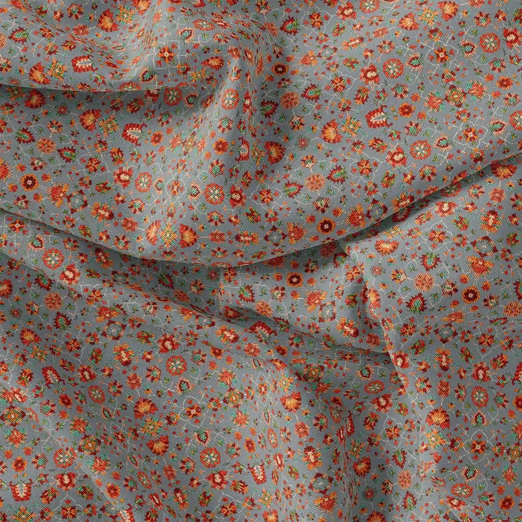 Gray Damask Pashmina Printed Fabric - Image 4