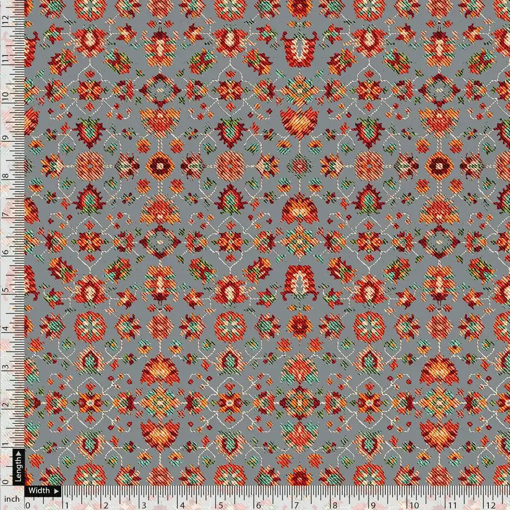 Gray Damask Pashmina Printed Fabric - Image 5