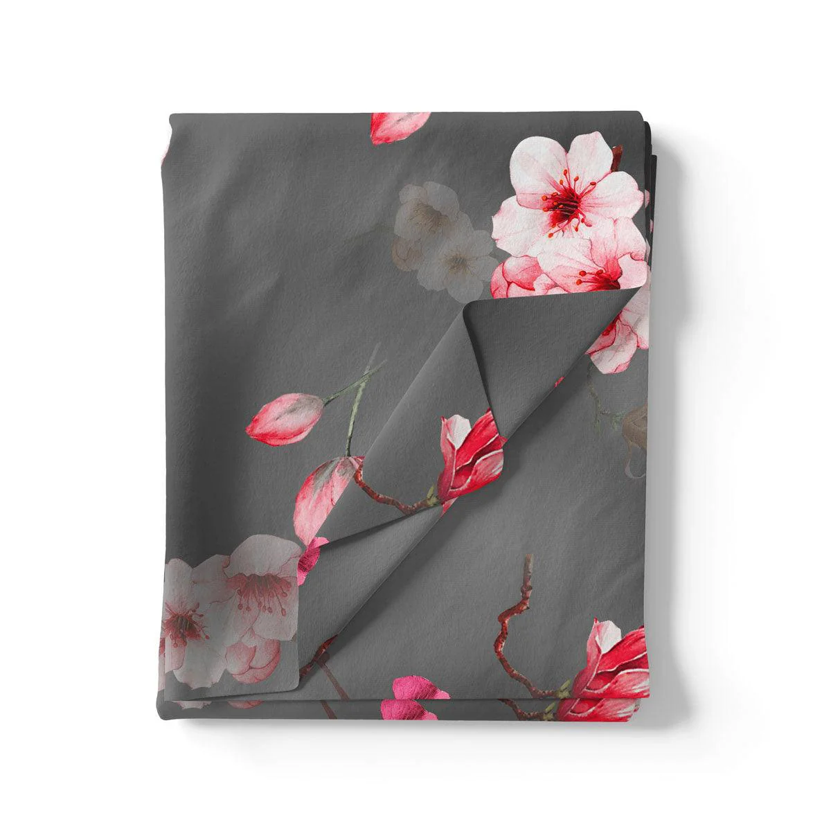 Gray Flower Printed Silk Crepe Fabric Material - Image 3