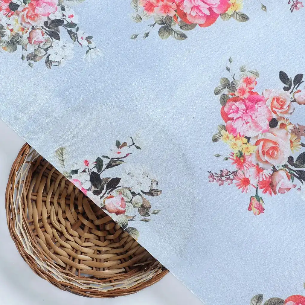 Gray Flower Silk Crepe Printed Fabric - Image 2