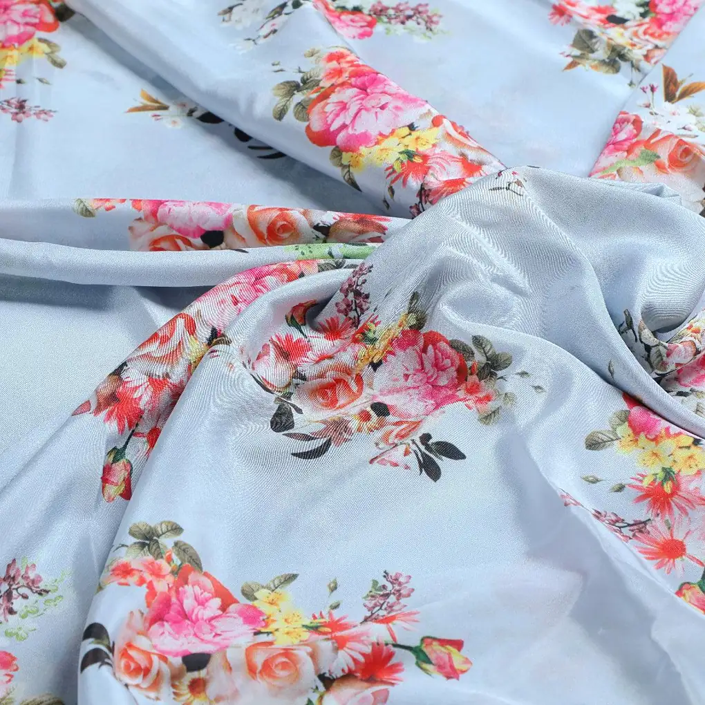 Gray Flower Silk Crepe Printed Fabric - Image 3