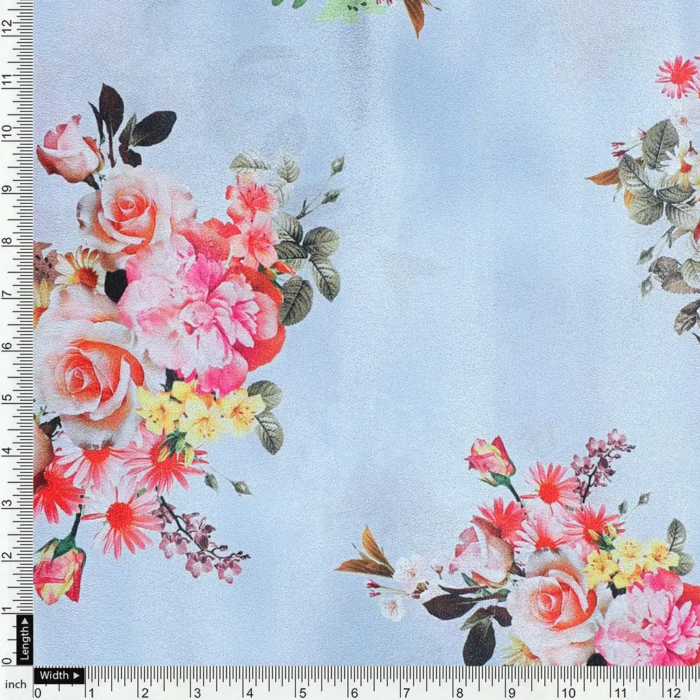 Gray Flower Silk Crepe Printed Fabric - Image 4