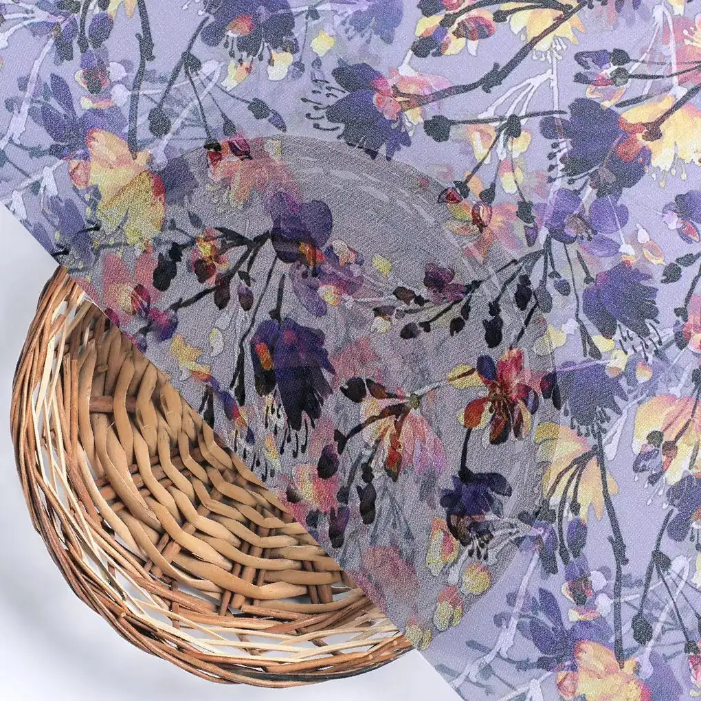 Gray Flower Weightless Printed Fabric - Image 2