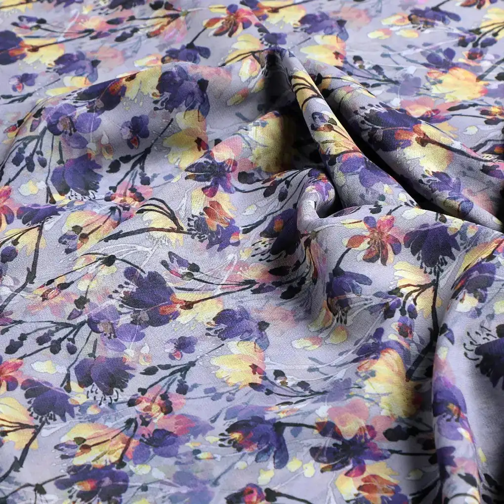 Gray Flower Weightless Printed Fabric - Image 3