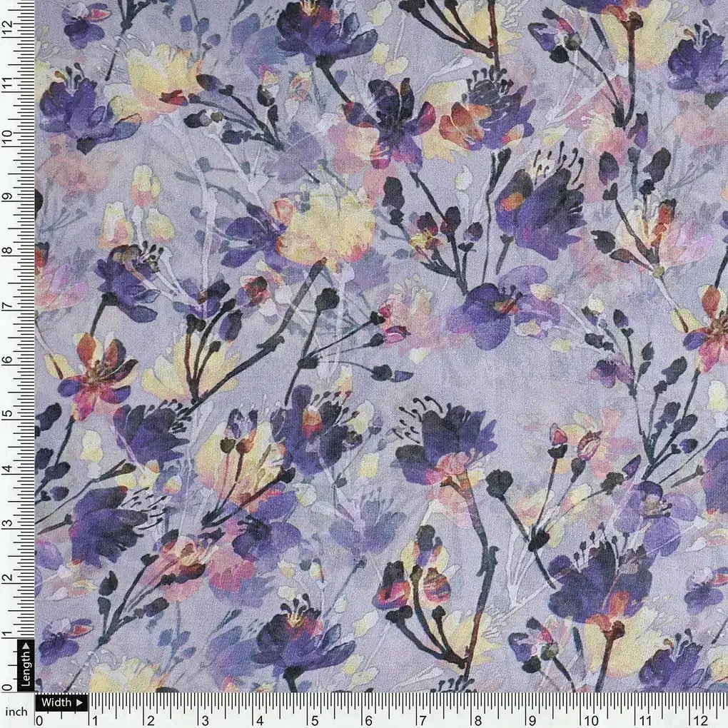Gray Flower Weightless Printed Fabric - Image 4